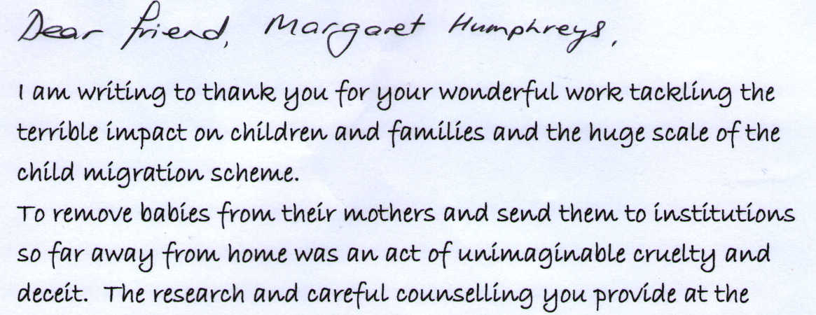 Letter to Margaret Humphreys from Kate Foale