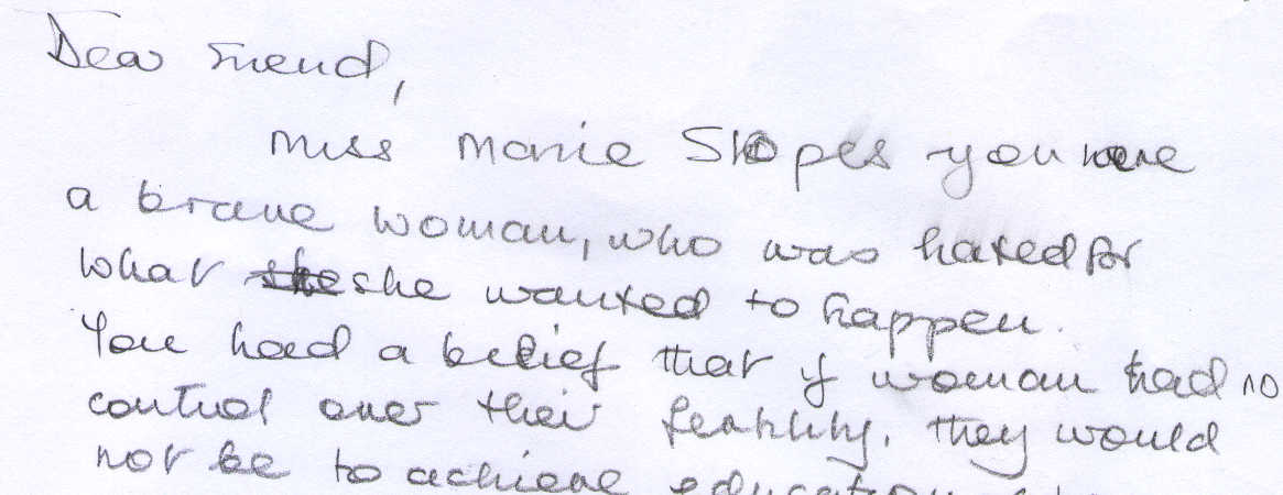 Letter to Marie Stopes from Kathy Noble