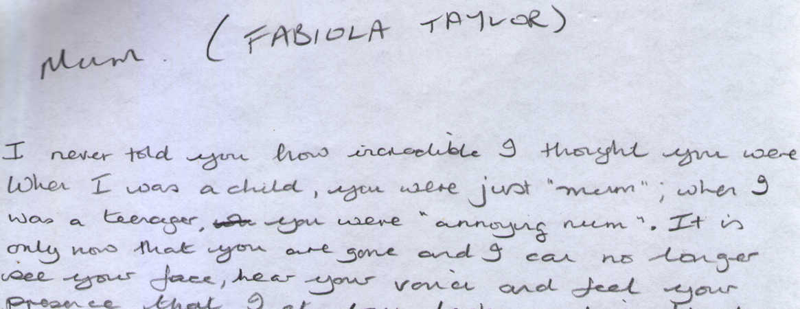Letter to Fabiola Taylor from Marguerite Taylor