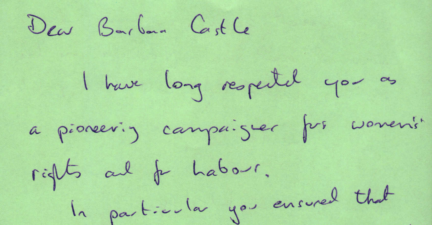 Letter to Barbara Castle from Keith Westley