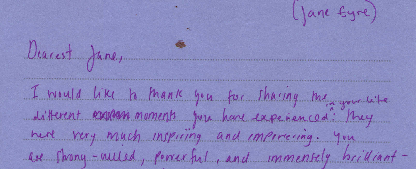 Letter to Jane Eyre from Khadiza Bibi