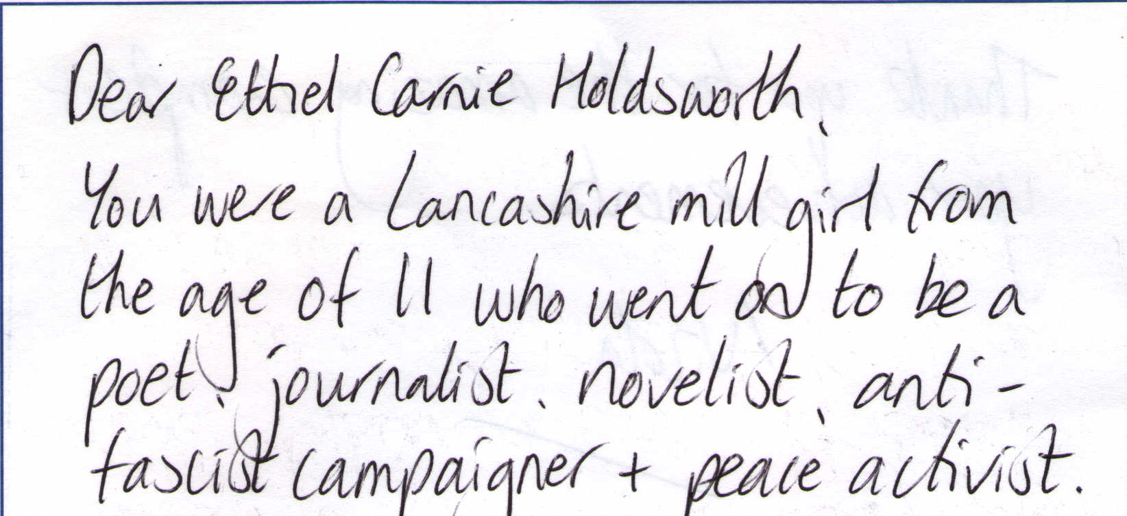 Letter to Ethel Carnie Holdsworth from Nicola Wilson