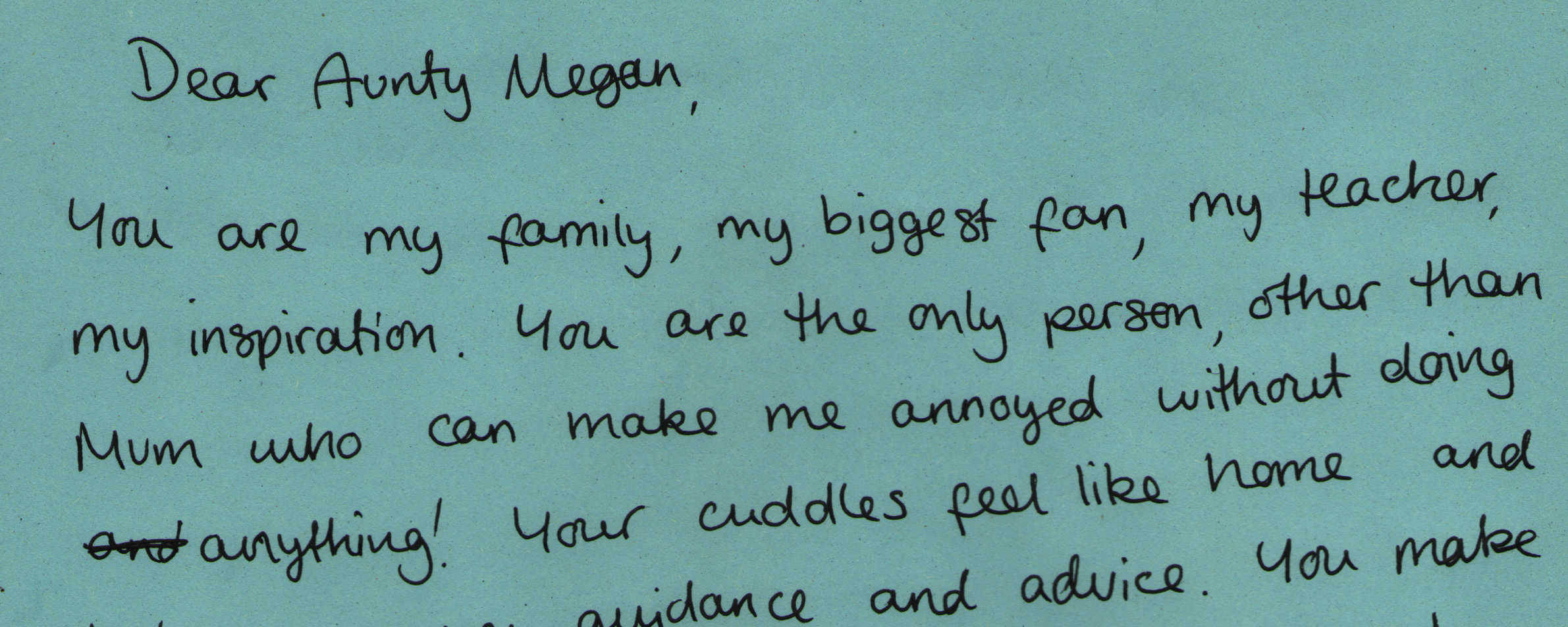Letter to Aunty Megan from Carina Ripley