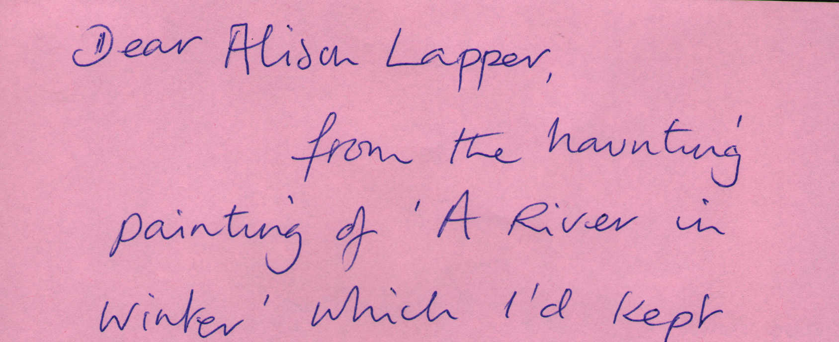 Letter to Alison Lapper from Jane McIver