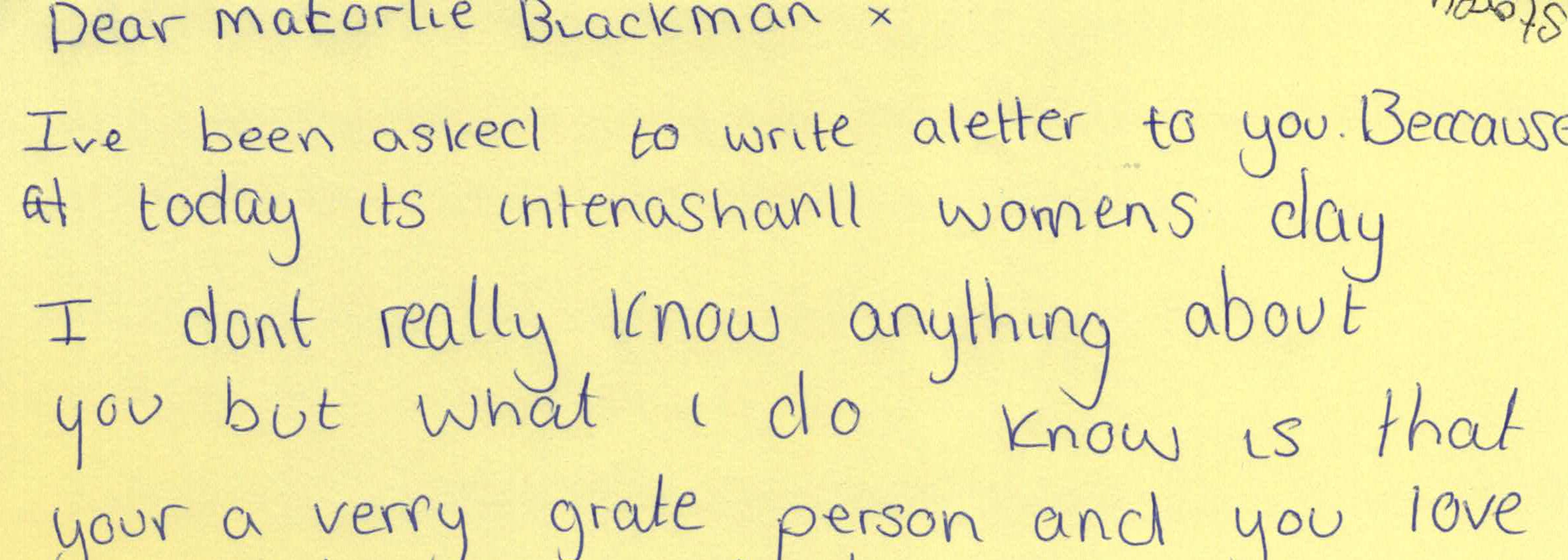 Letter to Malorie Blackman from Macey-Leigh Stenson
